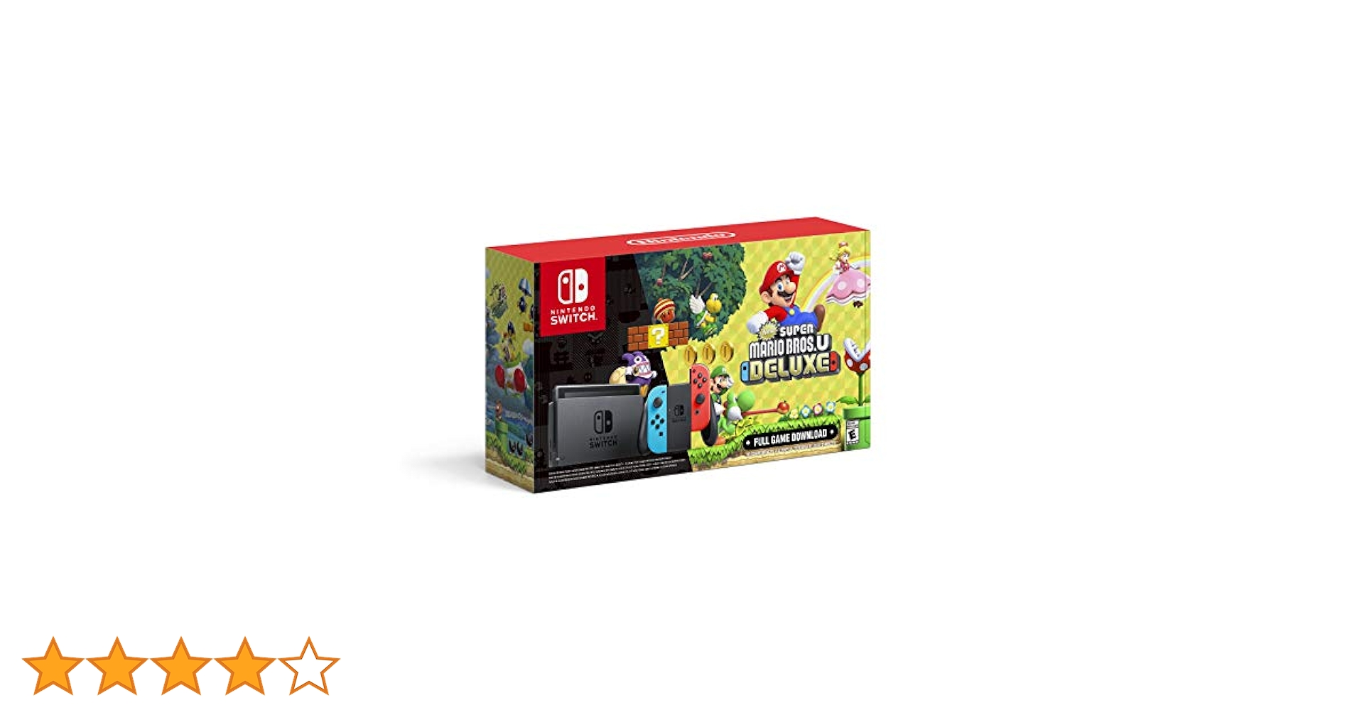 Nintendo Switch, Neon Joy-Cons, New Super Mario Bros. U Deluxe.
